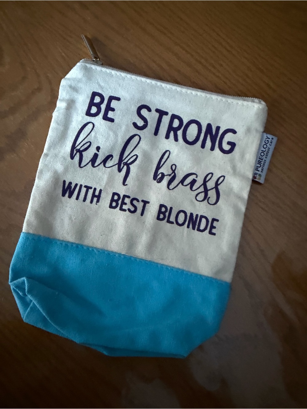 Pureology Two-Tone Canvas Zip Pouch - Cream and Turquoise